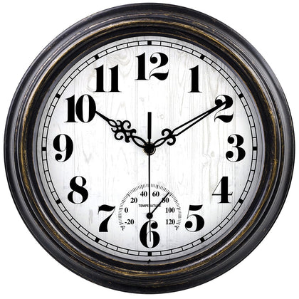 Zyzamay 12-inch outdoor clock waterproof face keeps time outdoors.