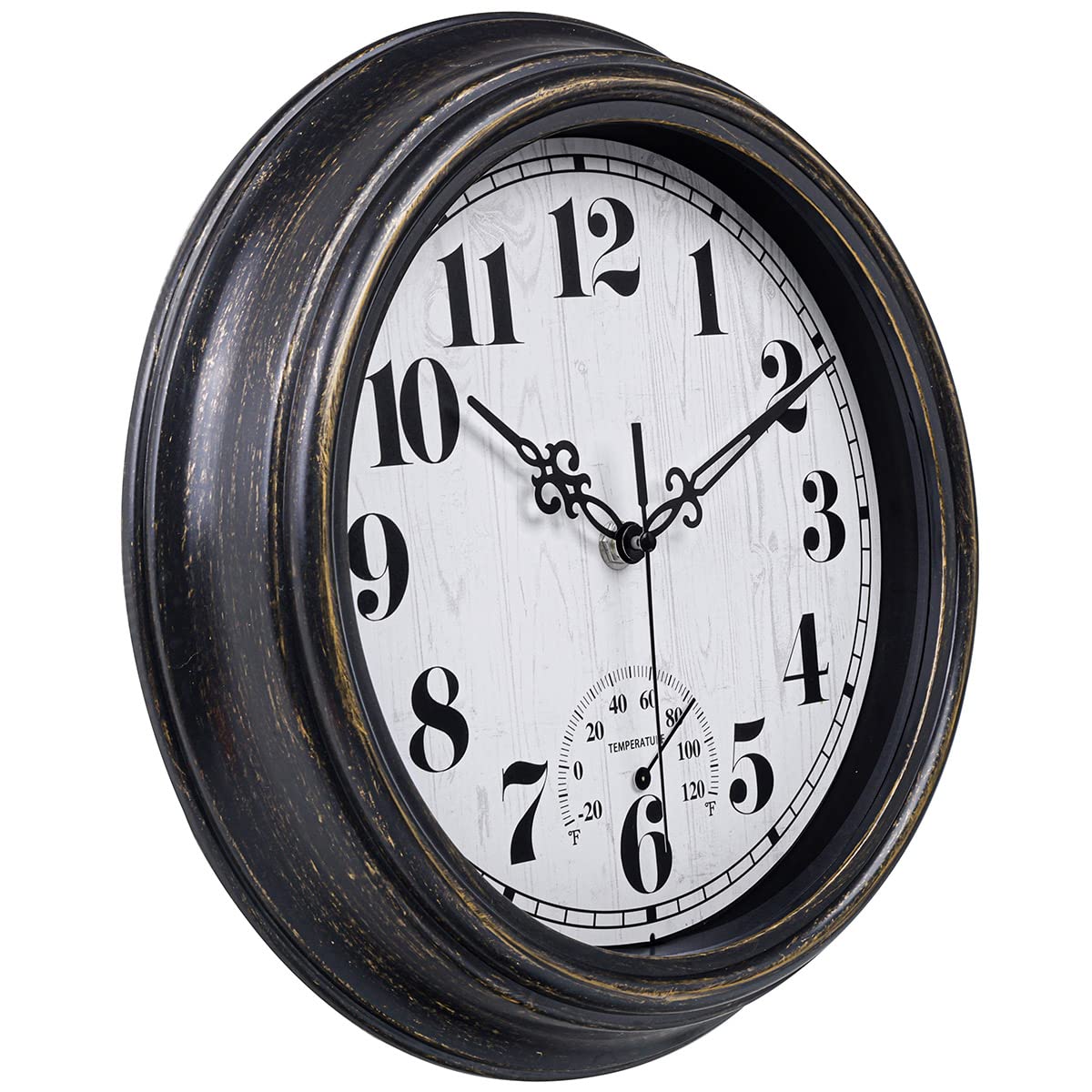 Zyzamay outdoor clock thermometer display shows temperature for patio comfort.