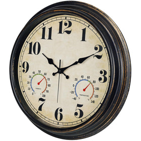 zyzamay wall clock with built-in thermometer measures temperature for outdoor spaces.