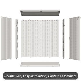 ZZM storage shed, 34x15x36 inches, compact footprint with ample capacity.