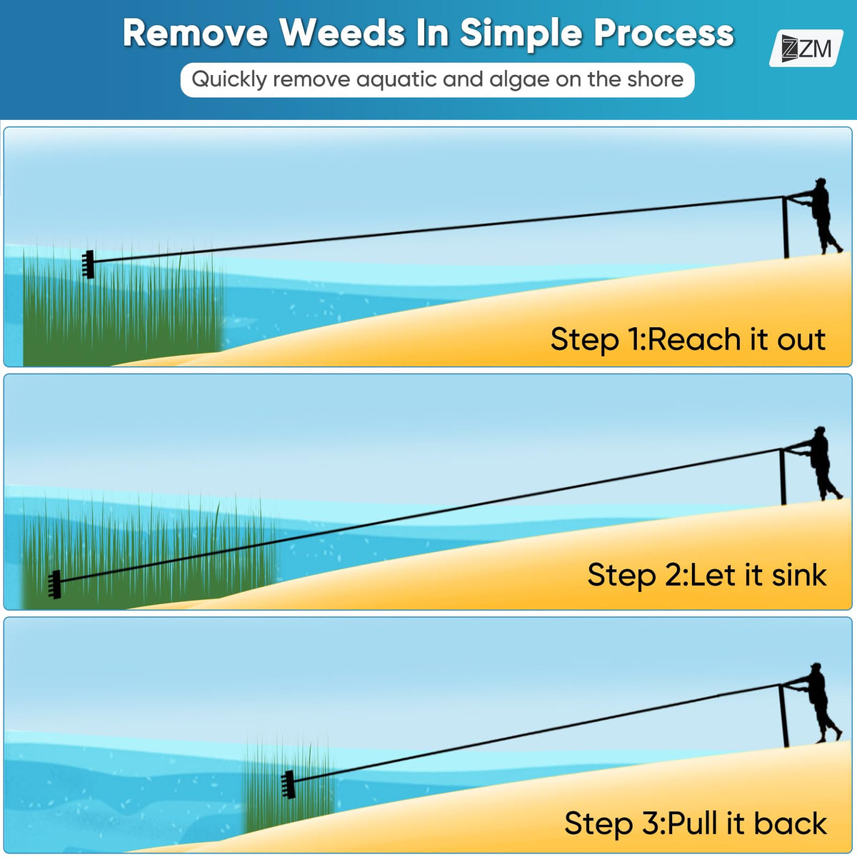 ZZM Weed removal along shoreline with the lake rake in action.