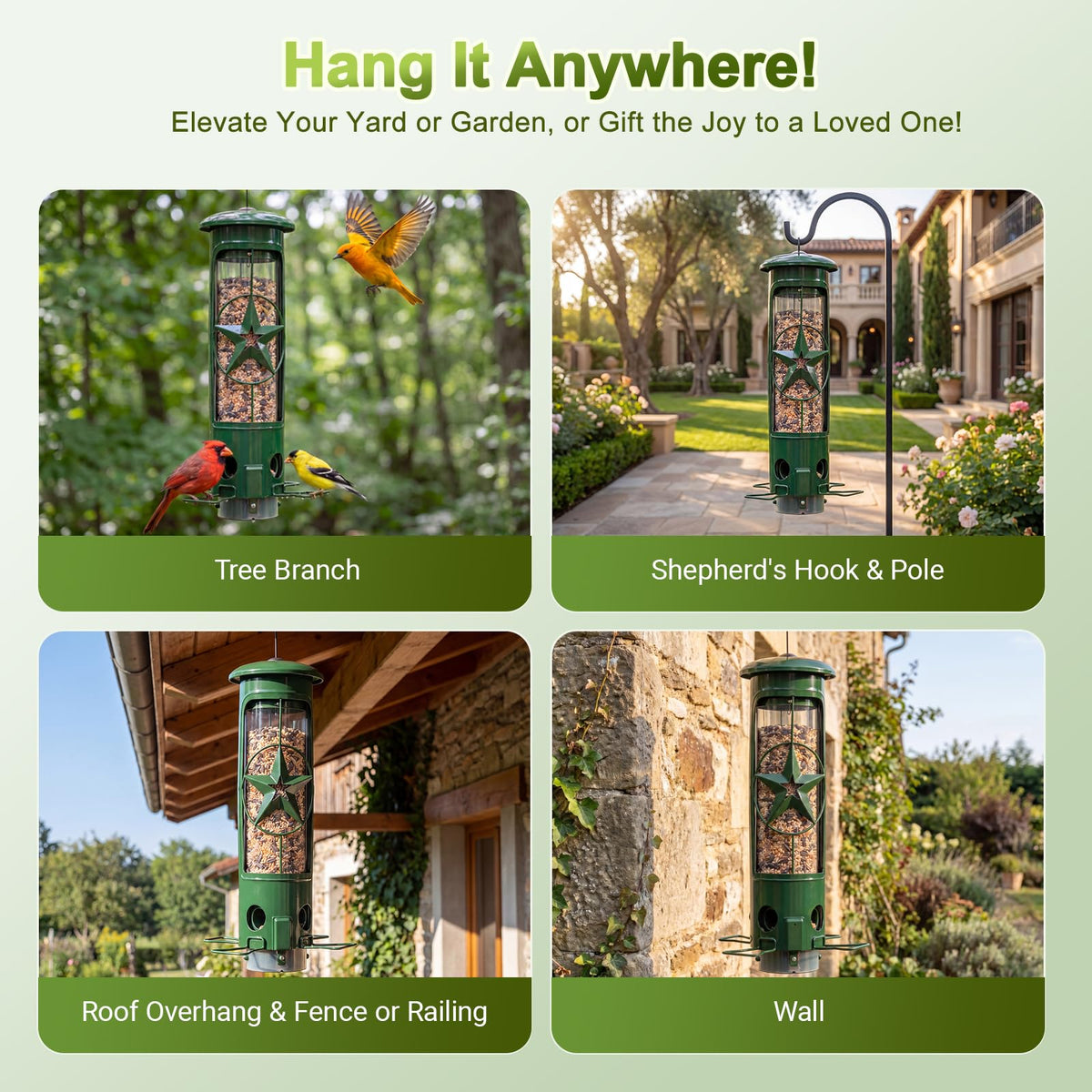 ZZOOEE stylish green garden bird feeder enhances yard decor and birdwatching.