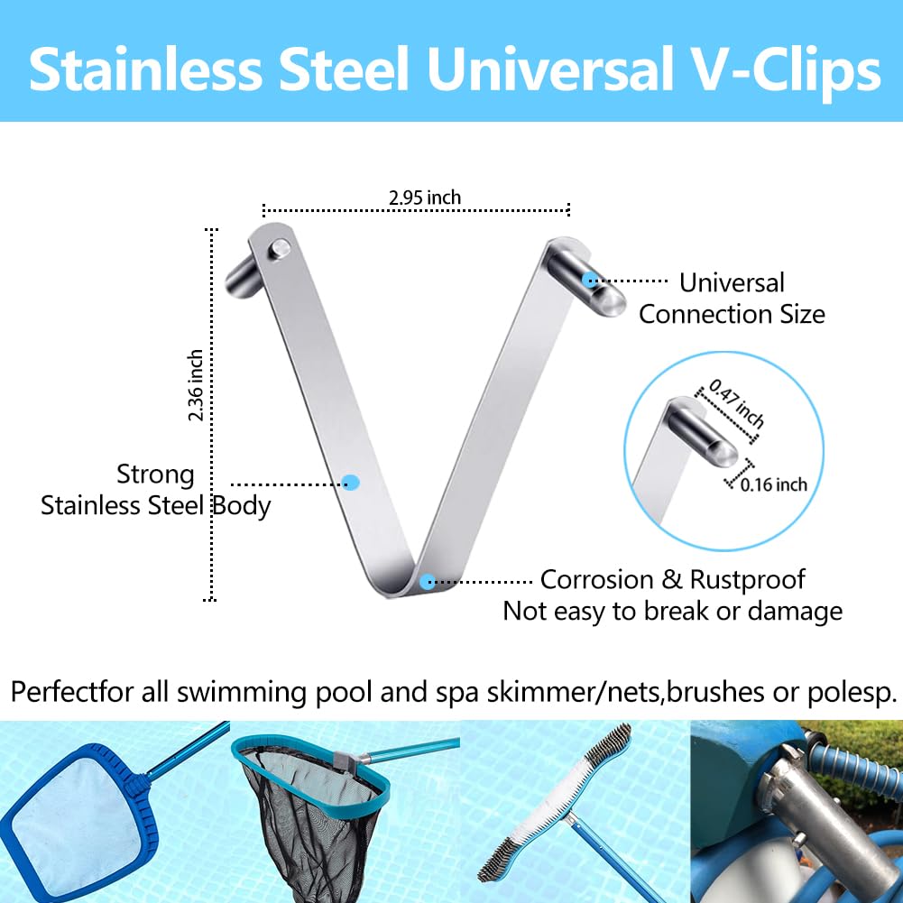 Zzxker V-clip on pool pole demonstrates quick secure lock for brushes